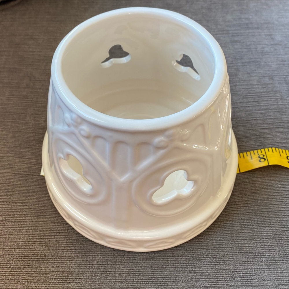 Large Round White Ceramic Candle Har Lamp Shade with Cutouts. No Markings. - Picture 7 of 7